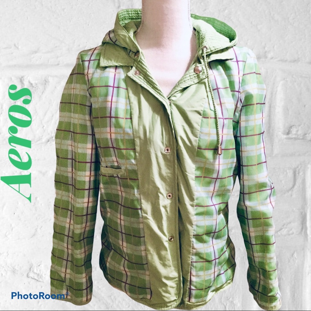 Aeros Green Plaid/ Green Reversible Lightweight Jacket - Picture 2 of 6